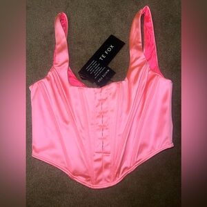 White fox corset top NEON pink
